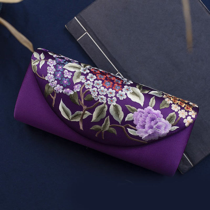 Buddha Stones Hydrangea Su Embroidery Wedding Shopping Wallet Purse Handbag Crossbody Bag - Purple (Hydrangea)24*5.5*11cm - image 22