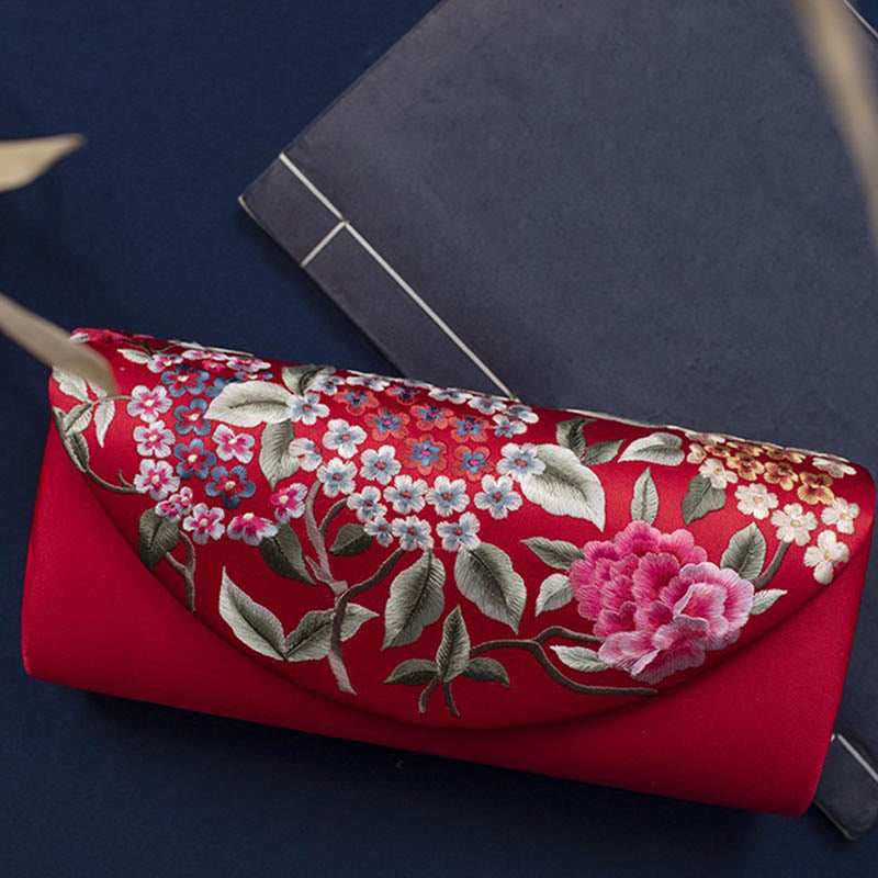 Buddha Stones Hydrangea Su Embroidery Wedding Shopping Wallet Purse Handbag Crossbody Bag - Red (Hydrangea)24*5.5*11cm - image 24