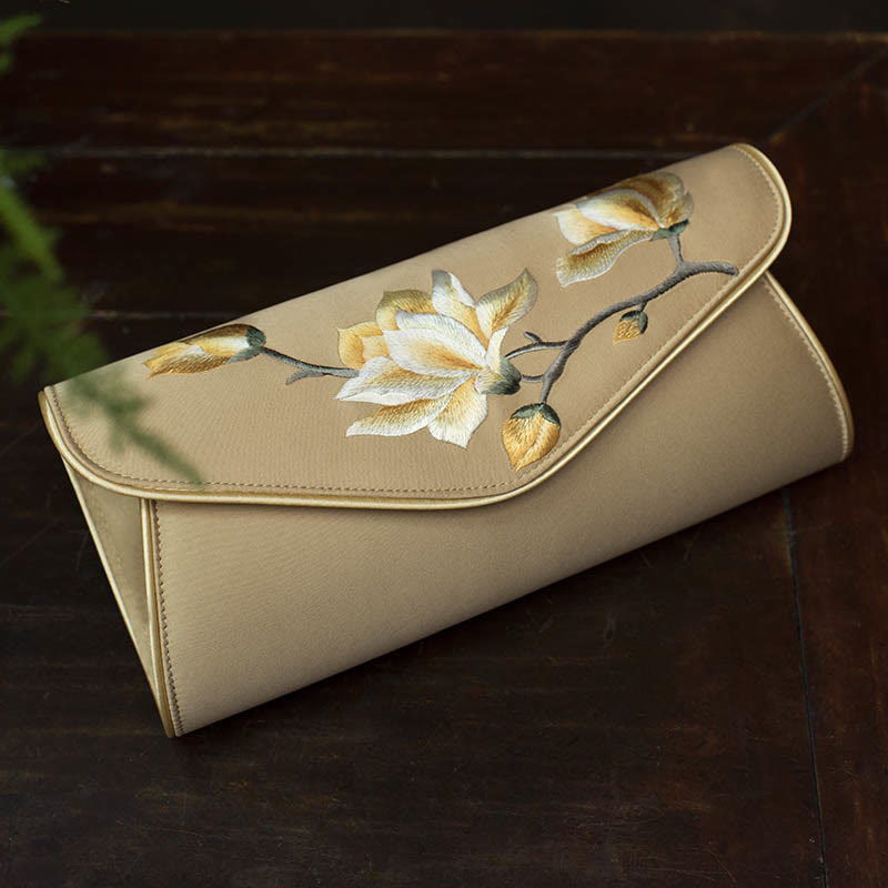 Buddha Stones Magnolia Su Embroidery Wedding Shopping Purse Handbag Crossbody Bag - Magnolia Gold (Medium) 24*12*5.5cm - image 0