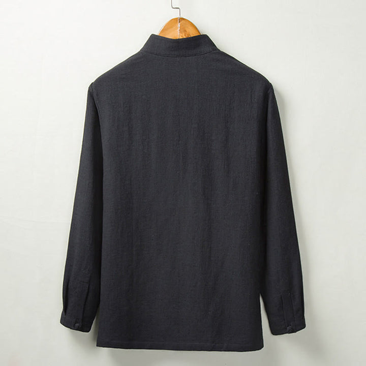 Buddha Stones Fall Solid Long Sleeve Button Shirt Cotton Linen Men Clothing - image 5