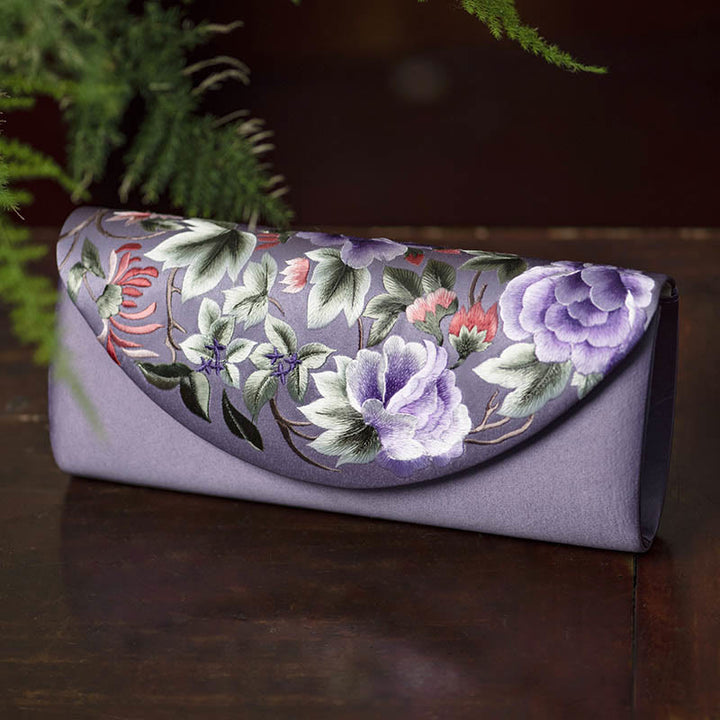 Buddha Stones Su Embroidery Wedding Shopping Purse Handbag Crossbody Bag - Smoke Gray Purple Color(24*7*12cm) - image 11