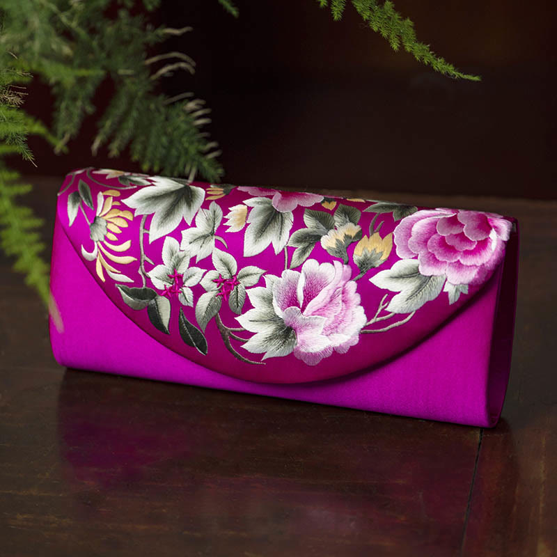 Buddha Stones Su Embroidery Wedding Shopping Purse Handbag Crossbody Bag - Rose Red(24*7*12cm) - image 12