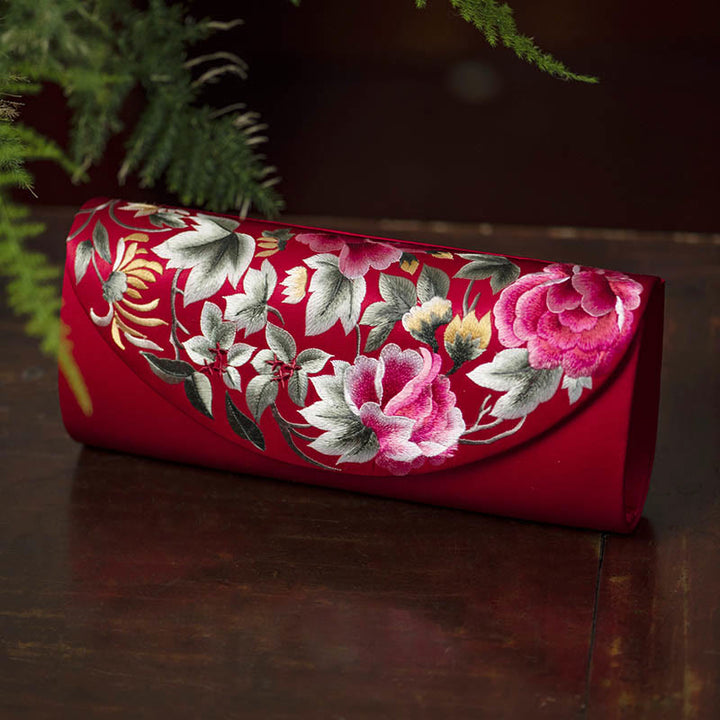 Buddha Stones Su Embroidery Wedding Shopping Purse Handbag Crossbody Bag - Wine Red Color(24*7*12cm) - image 13