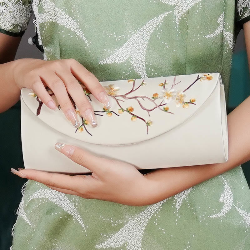 Buddha Stones Plum Bossom Tulip Su Embroidery Wedding Shopping Purse Handbag Crossbody Bag - Champagne (Plum Blossom) 24*5.5*11cm - image 1
