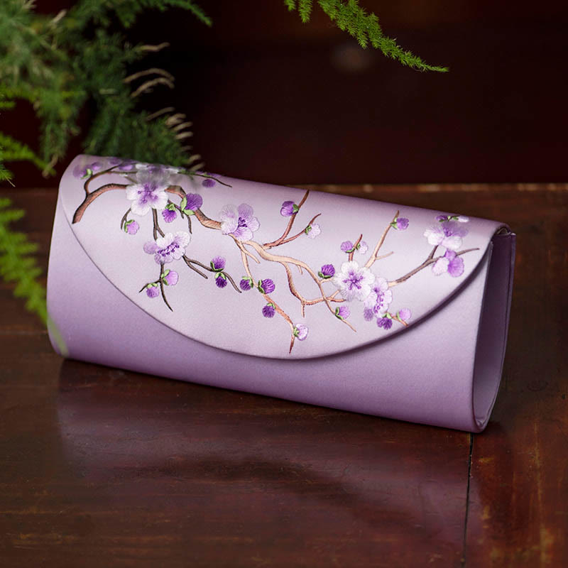 Buddha Stones Plum Bossom Tulip Su Embroidery Wedding Shopping Purse Handbag Crossbody Bag - Light Purple (Plum Blossom) 24*5.5*11cm - image 12