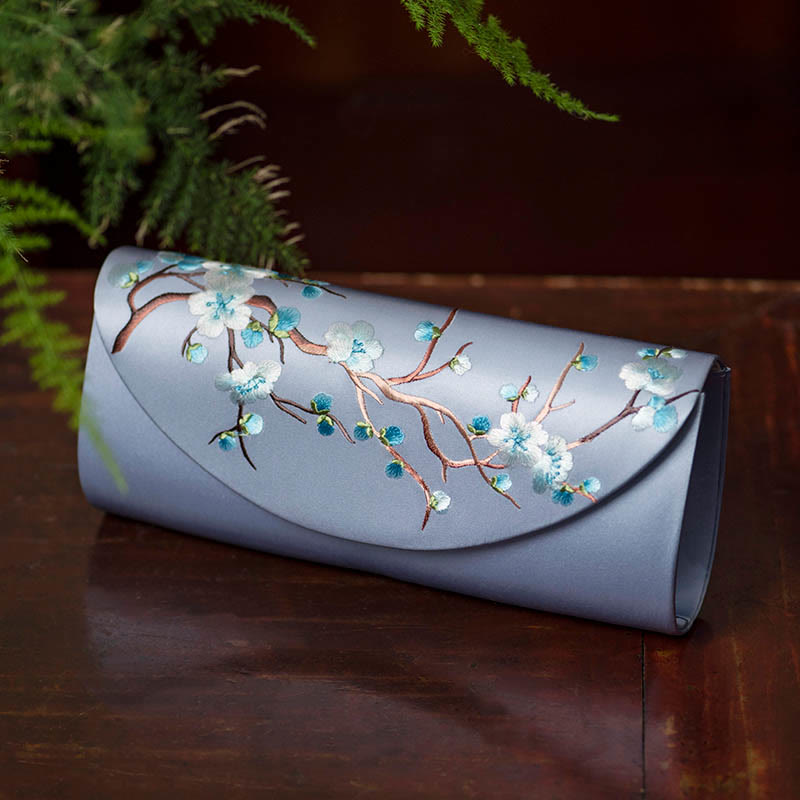 Buddha Stones Plum Bossom Tulip Su Embroidery Wedding Shopping Purse Handbag Crossbody Bag - Light Blue (Plum Blossom) 24*5.5*11cm - image 13