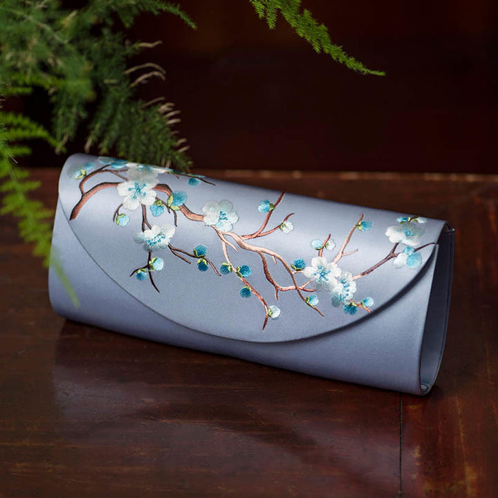 Buddha Stones Plum Bossom Tulip Su Embroidery Wedding Shopping Purse Handbag Crossbody Bag - Light Blue (Plum Blossom) 24*5.5*11cm - image 13