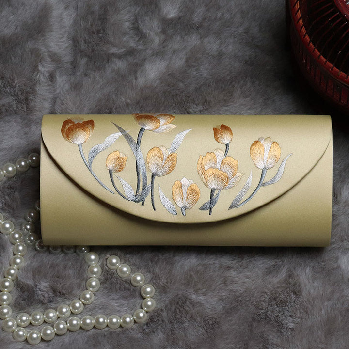 Buddha Stones Plum Bossom Tulip Su Embroidery Wedding Shopping Purse Handbag Crossbody Bag - Gold (Tulip) 24*5.5*11cm - image 16