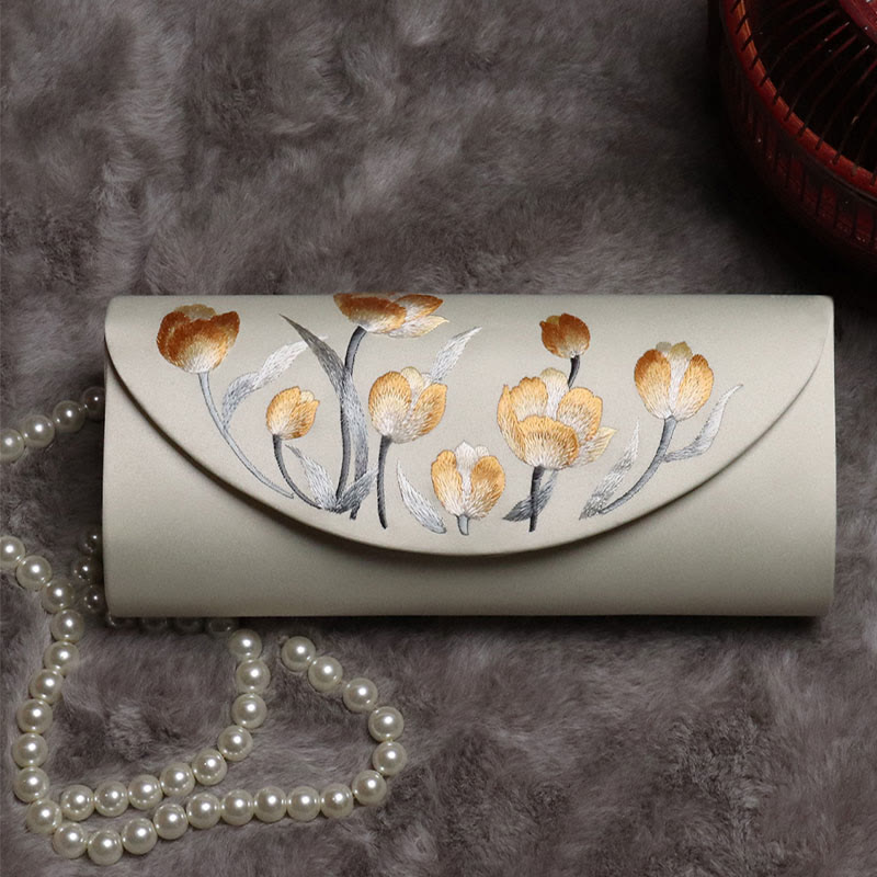 Buddha Stones Plum Bossom Tulip Su Embroidery Wedding Shopping Purse Handbag Crossbody Bag - Champagne (Tulip) 24*5.5*11cm - image 17