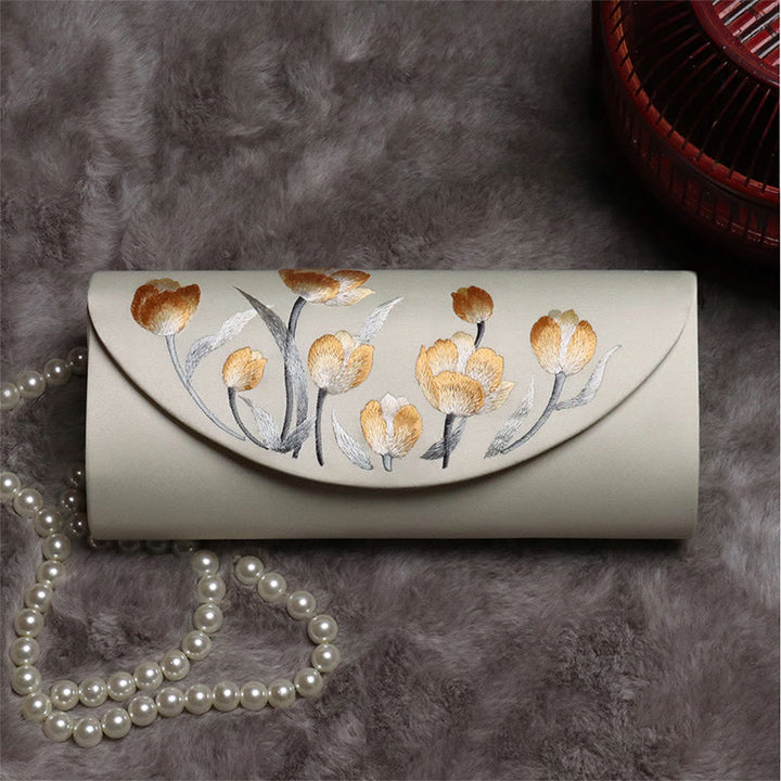 Buddha Stones Tulip Su Embroidery Wedding Shopping Purse Handbag Crossbody Bag - Champagne (Tulip)24*5.5*11cm - image 0