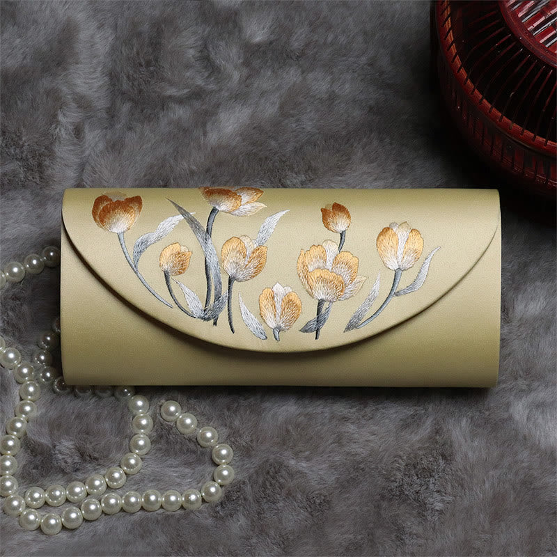 Buddha Stones Tulip Su Embroidery Wedding Shopping Purse Handbag Crossbody Bag - Gold (Tulip)24*5.5*11cm - image 2