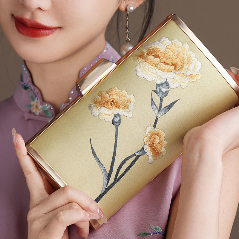 Buddha Stones Carnation Peony Begonia Su Embroidery Wedding Shopping Purse Handbag Crossbody Bag - Gold (Carnation) 20*11cm - image 3