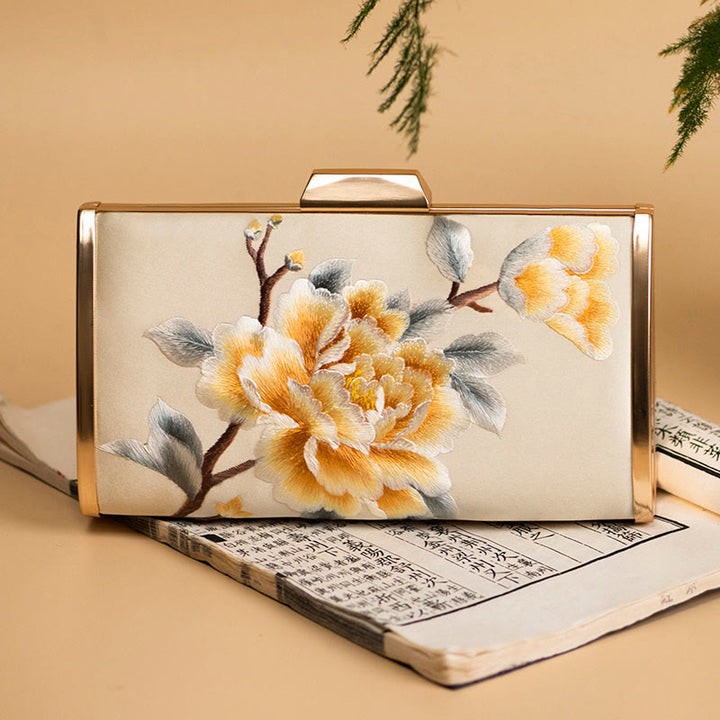 Buddha Stones Carnation Peony Begonia Su Embroidery Wedding Shopping Purse Handbag Crossbody Bag - Champagne (Peony) 20*11cm - image 14