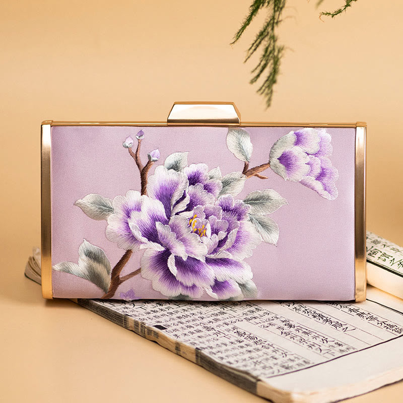Buddha Stones Carnation Peony Begonia Su Embroidery Wedding Shopping Purse Handbag Crossbody Bag - Lavender (Peony)20*11cm - image 18
