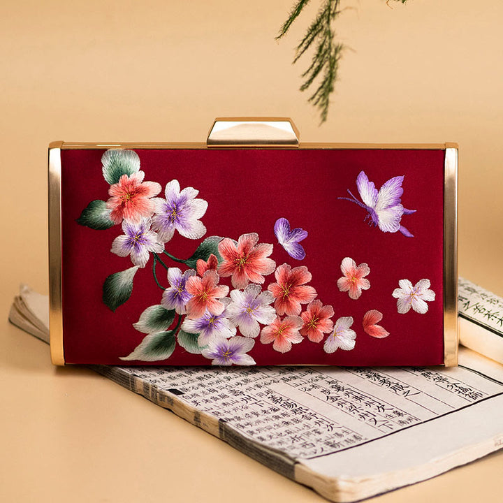 Buddha Stones Carnation Peony Begonia Su Embroidery Wedding Shopping Purse Handbag Crossbody Bag - Wine Red (Begonia)20*11cm - image 19