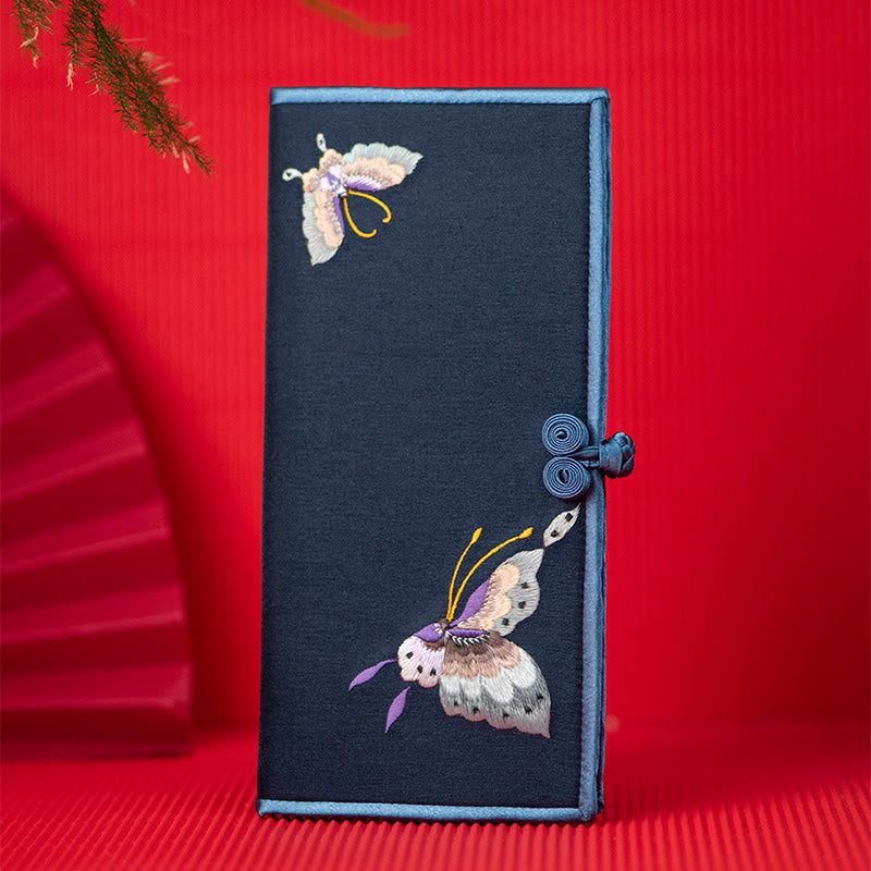 Buddha Stones Butterfly Orchid Su Embroidery Journey Shopping Purse Handbag  - Navy Blue (Butterfly) 20*10cm - image 0