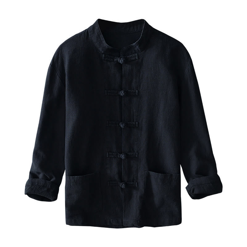Buddha Stones Frog-Button Chinese Tang Suit Cotton Linen Men Shirt With Pockets - image 22