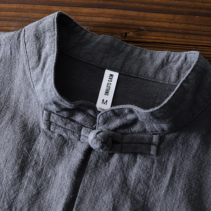 Buddha Stones Frog-Button Chinese Tang Suit Cotton Linen Men Jacket Shirt With Pockets - image 3