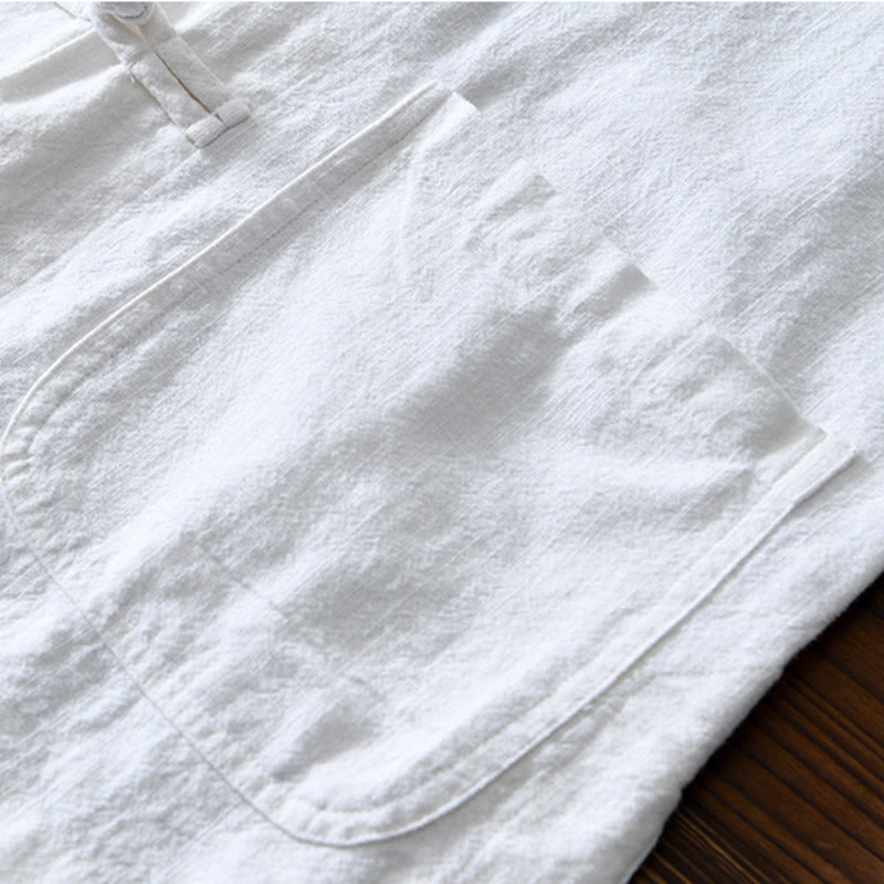 Buddha Stones Frog-Button Chinese Tang Suit Cotton Linen Men Shirt With Pockets - image 11