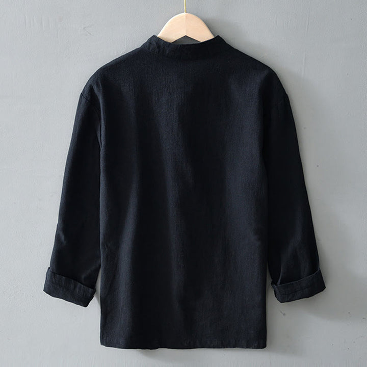 Buddha Stones Frog-Button Chinese Tang Suit Cotton Linen Men Shirt With Pockets - image 14