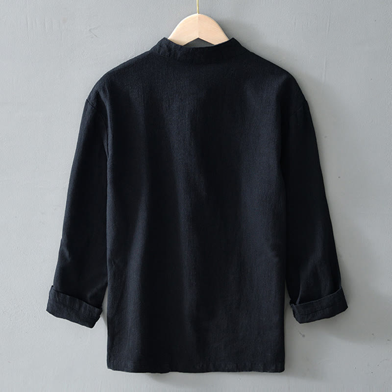 Buddha Stones Frog-Button Chinese Tang Suit Cotton Linen Men Shirt With Pockets - image 15