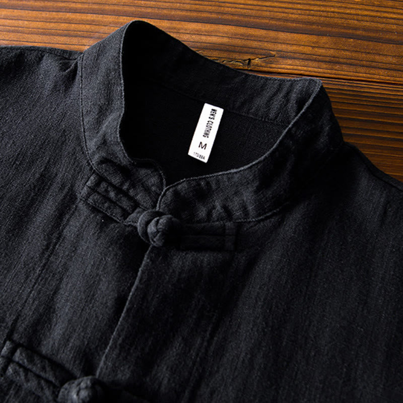 Buddha Stones Frog-Button Chinese Tang Suit Cotton Linen Men Shirt With Pockets - image 15