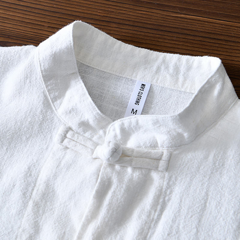 Buddha Stones Frog-Button Chinese Tang Suit Cotton Linen Men Shirt With Pockets - image 7
