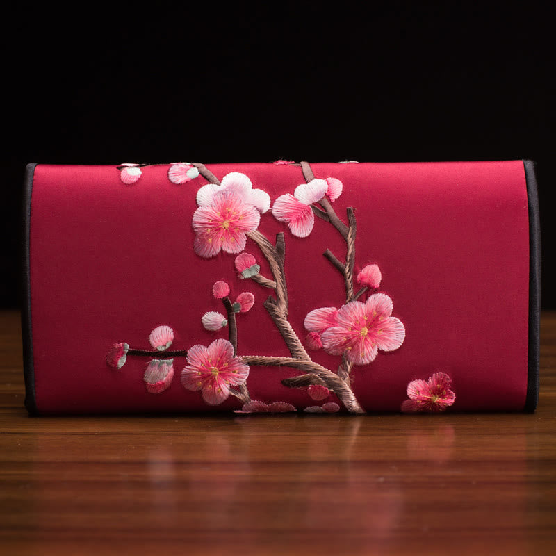 Buddha Stones Plum Bossom Su Embroidery Journey Shopping Long Purse Handbag  - Red (20*10cm) - image 1