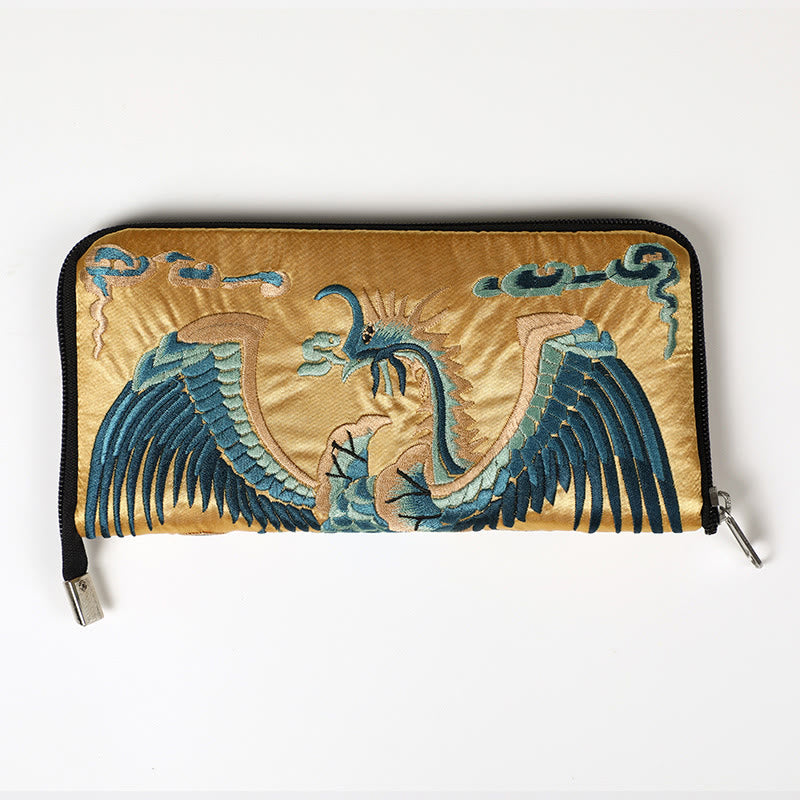 Buddha Stones Mythical Beast Phoenix Dragon Qilin Su Embroidery Ticket Folder Storage Journey Shopping Purse Handbag  - Phoenix (Golden) 23*23cm - image 7