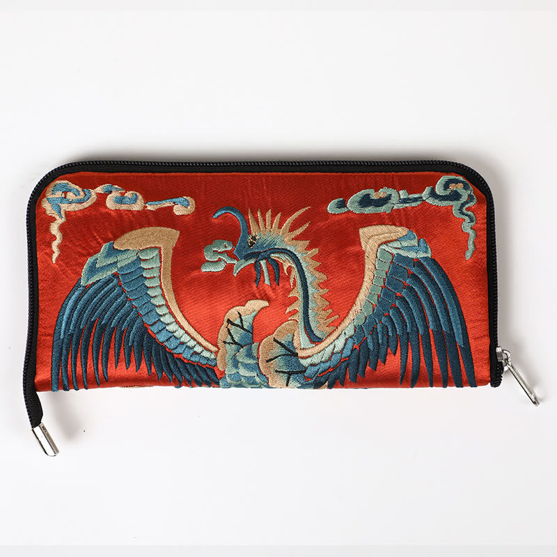 Buddha Stones Mythical Beast Phoenix Dragon Qilin Su Embroidery Ticket Folder Storage Journey Shopping Purse Handbag  - Phoenix (Orange) 23*23cm - image 8