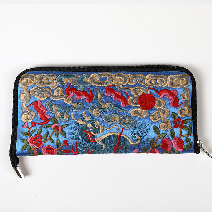 Buddha Stones Mythical Beast Phoenix Dragon Qilin Su Embroidery Ticket Folder Storage Journey Shopping Purse Handbag  - Qilin (Cobalt Blue) 23*23cm - image 23