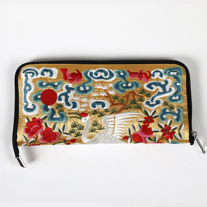 Buddha Stones Mythical Beast Phoenix Dragon Qilin Su Embroidery Ticket Folder Storage Journey Shopping Purse Handbag  - Crane (Golden) 23*23cm - image 31