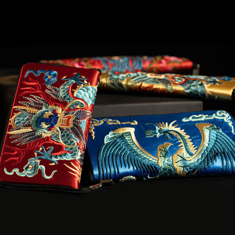Buddha Stones Mythical Beast Phoenix Dragon Qilin Su Embroidery Ticket Folder Storage Journey Shopping Purse Handbag  - image 0