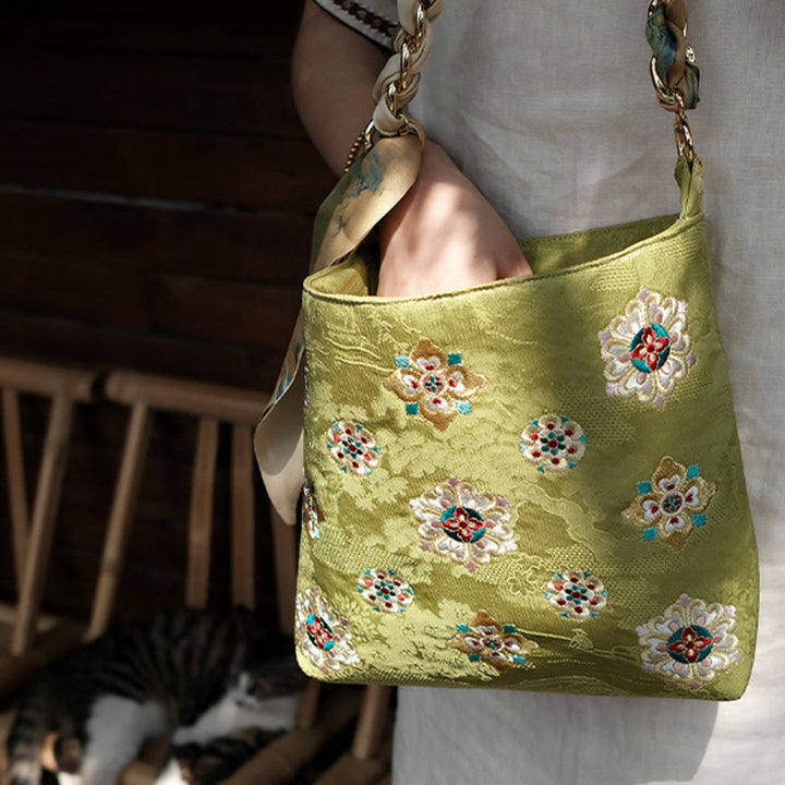 Buddha Stones Satin Su Embroidery Journey Shopping Shoulder Bag Handbag Crossbody Bag - image 1