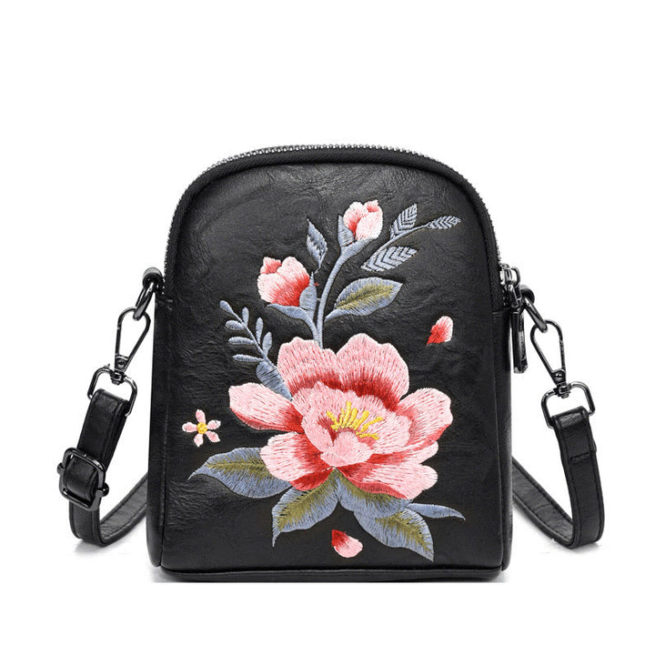Buddha Stones Lotus Su Embroidery Journey Shopping Purse Shoulder Bag Crossbody Bag - Black (15*7*18cm) - image 0