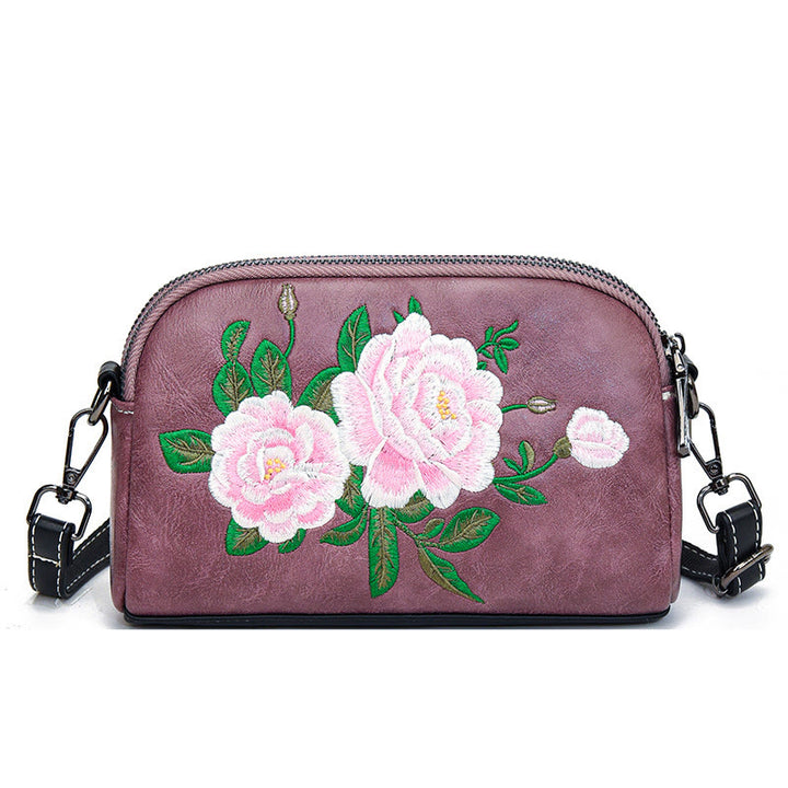 Buddha Stones Peony Pomegranate Flowers Su Embroidery Journey Shopping Purse Shoulder Bag Crossbody Bag - Pink (Peony) 15*7*18cm - image 12