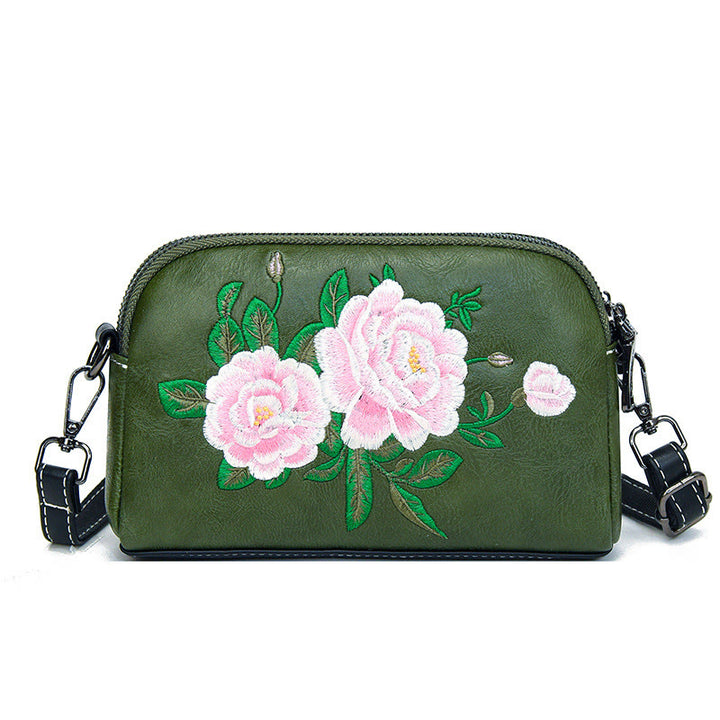Buddha Stones Peony Pomegranate Flowers Su Embroidery Journey Shopping Purse Shoulder Bag Crossbody Bag - Green (Peony) 15*7*18cm - image 17