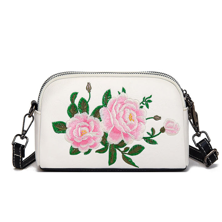 Buddha Stones Peony Pomegranate Flowers Su Embroidery Journey Shopping Purse Shoulder Bag Crossbody Bag - White (Peony) 15*7*18cm - image 21
