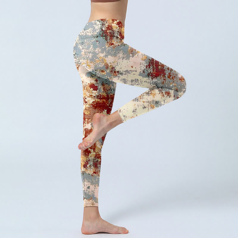 Buddha Stones Beige Red Grey Abstract Design Print Exercise Leggings Women's Yoga Pants - image 3