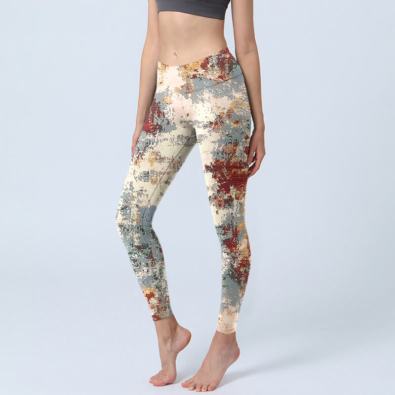 Buddha Stones Beige Red Grey Abstract Design Print Exercise Leggings Women's Yoga Pants - Beige - US18，UK/AU22，EU50 (4XL) - image 0
