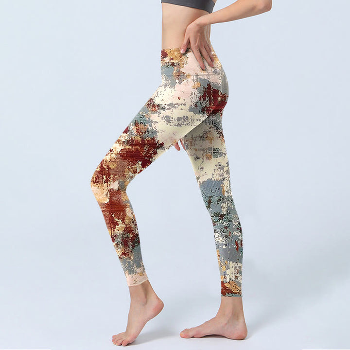 Buddha Stones Beige Red Grey Abstract Design Print Exercise Leggings Women's Yoga Pants - image 2