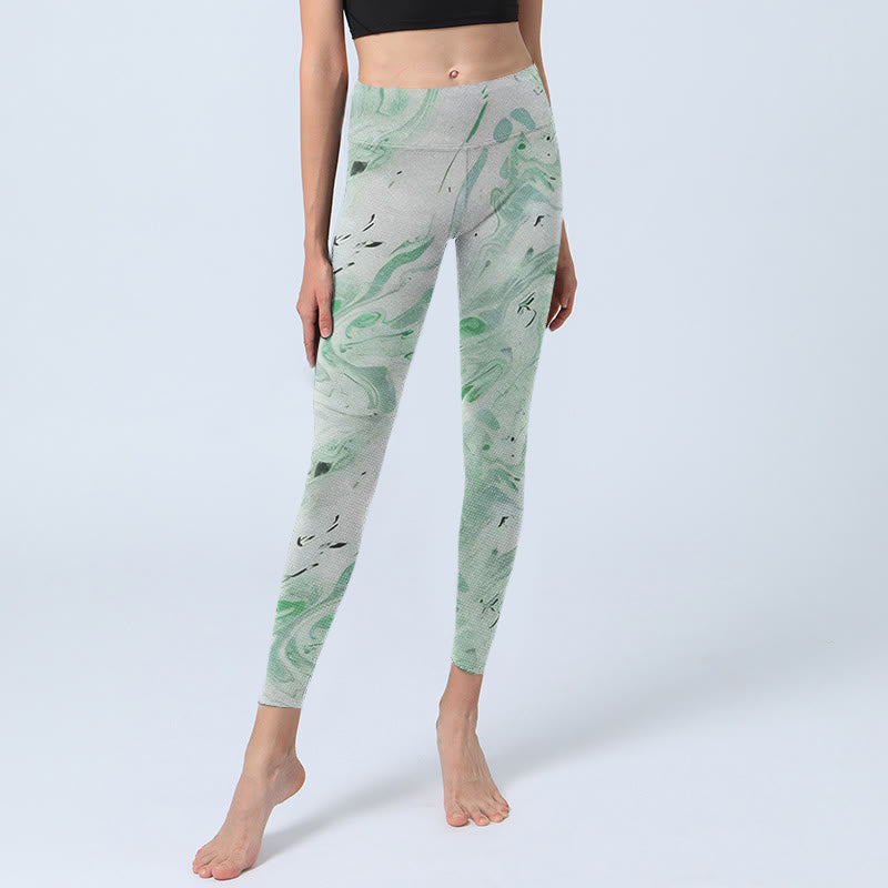 Buddha Stones Honeydew Green White Flow Line Print Exercise Leggings Women's Yoga Pants - image 5