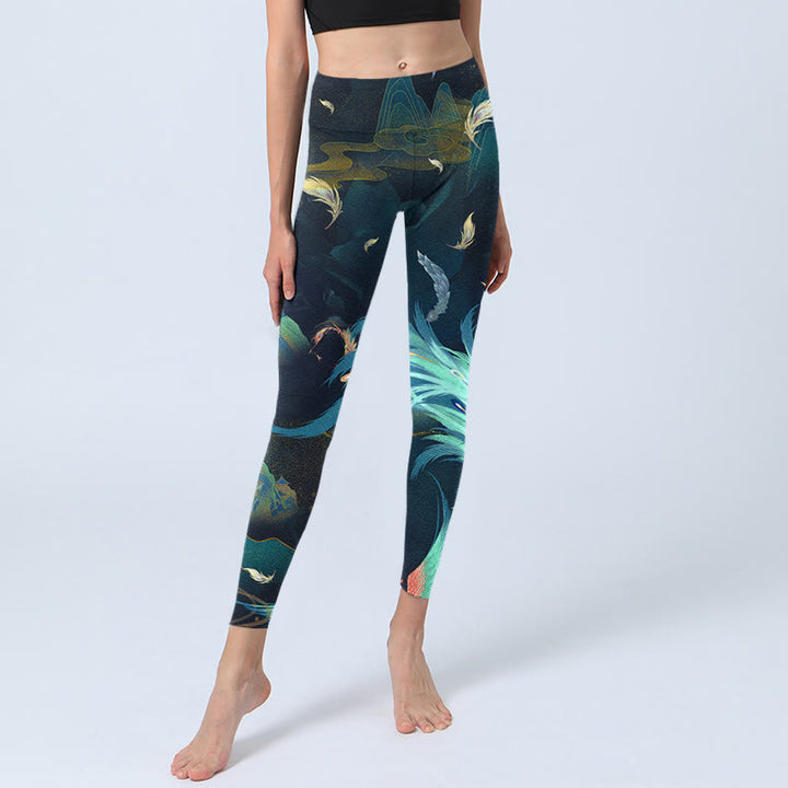 Buddha Stones Mountains Phoenix Feather Exercise Leggings Women's Yoga Pants - image 5