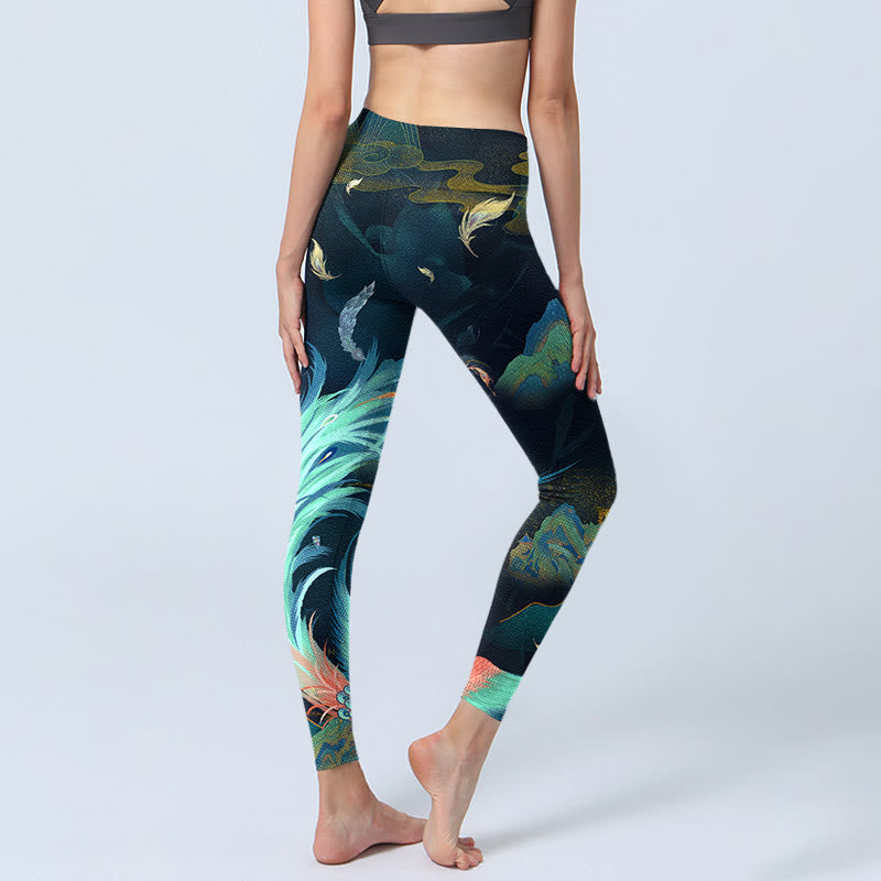 Buddha Stones Mountains Phoenix Feather Exercise Leggings Women's Yoga Pants - image 4