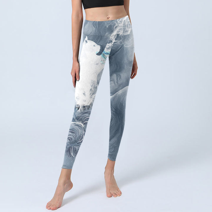 Buddha Stones Light Slate Gray White Cat Exercise Leggings Women's Yoga Pants - image 5