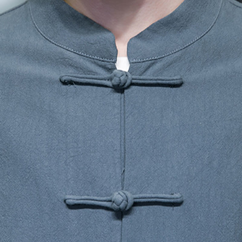 Buddha Stones Simple Frog-Button Chinese Tang Suit Cotton Men Jacket Shirt With Pockets - image 21