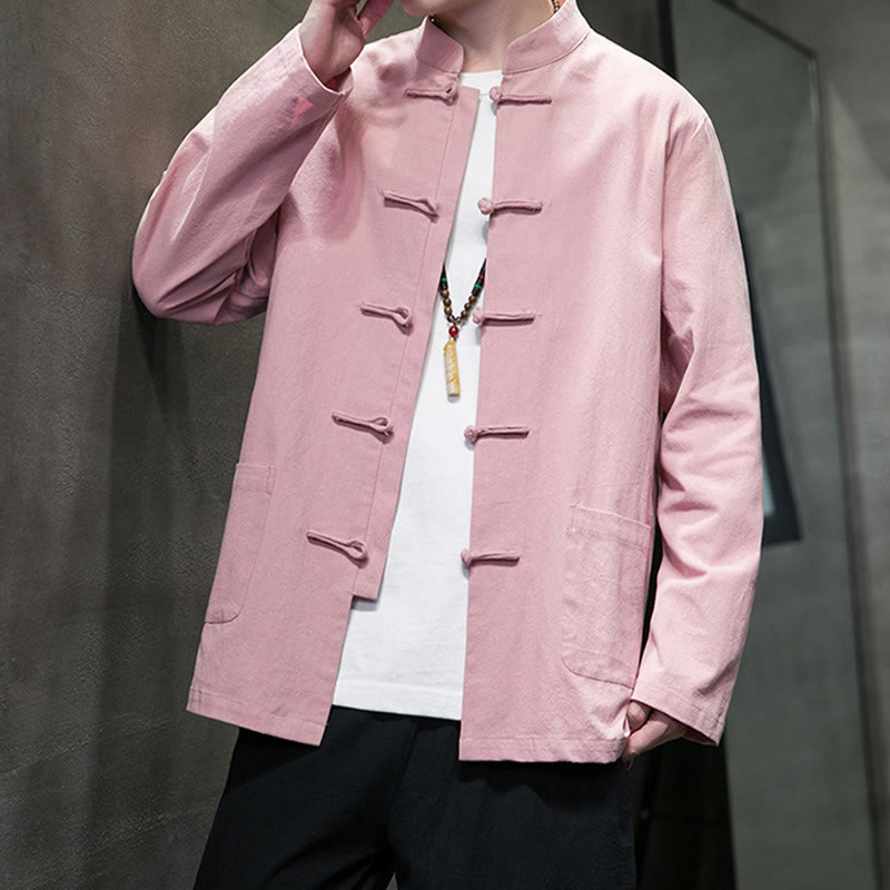 Buddha Stones Simple Frog-Button Chinese Tang Suit Cotton Men Jacket Shirt With Pockets - image 34