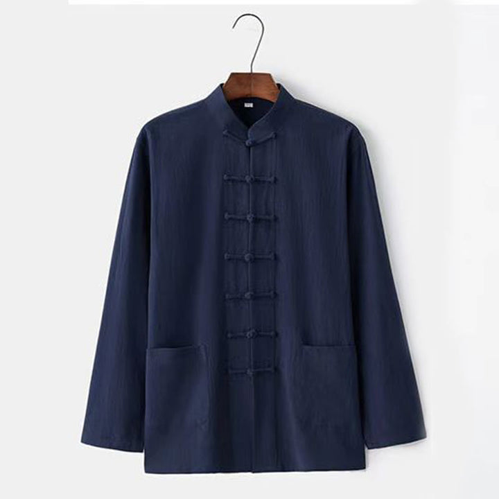 Buddha Stones 2Pcs Tang Suit Traditional Frog-Button Uniform Long Sleeve Shirt Pants Men's Set - image 14