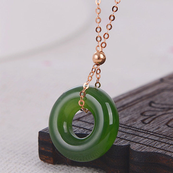 Round Cyan Jade Healing 14K Gold Necklace Pendant - image 6