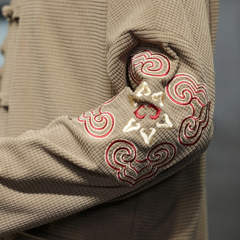 Buddha Stones Men's Frog-Button Tang Suit Corduroy Cotton Embroidery Long Jacket Shirt With Pockets - image 12